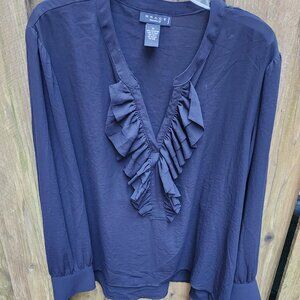 Womans Grace 1x Black sheer long sleeve blouse